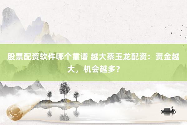 股票配资软件哪个靠谱 越大蔡玉龙配资：资金越大，机会越多？