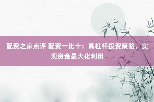 配资之家点评 配资一比十：高杠杆投资策略，实现资金最大化利用