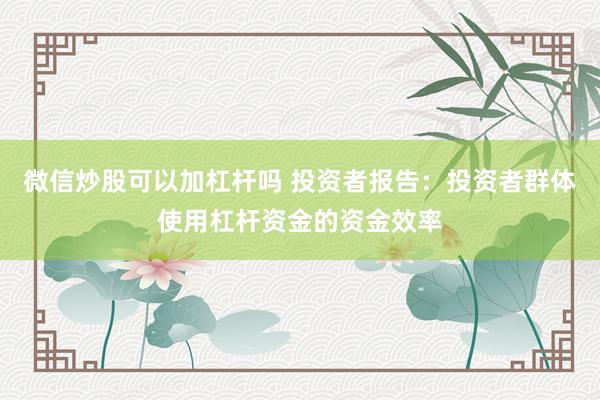 微信炒股可以加杠杆吗 投资者报告：投资者群体使用杠杆资金的资金效率